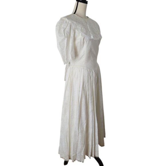 70s/80s Jessica Mcclintock Gunne Sax Creamy White Floral Print Lace Dress 8 - Picture 2 of 16